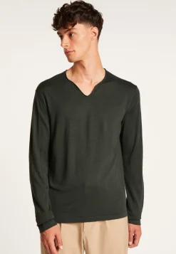 Montagut Pulls-Pull col tunisien avec logo en laine mérinos - Etan 83-Kaki
