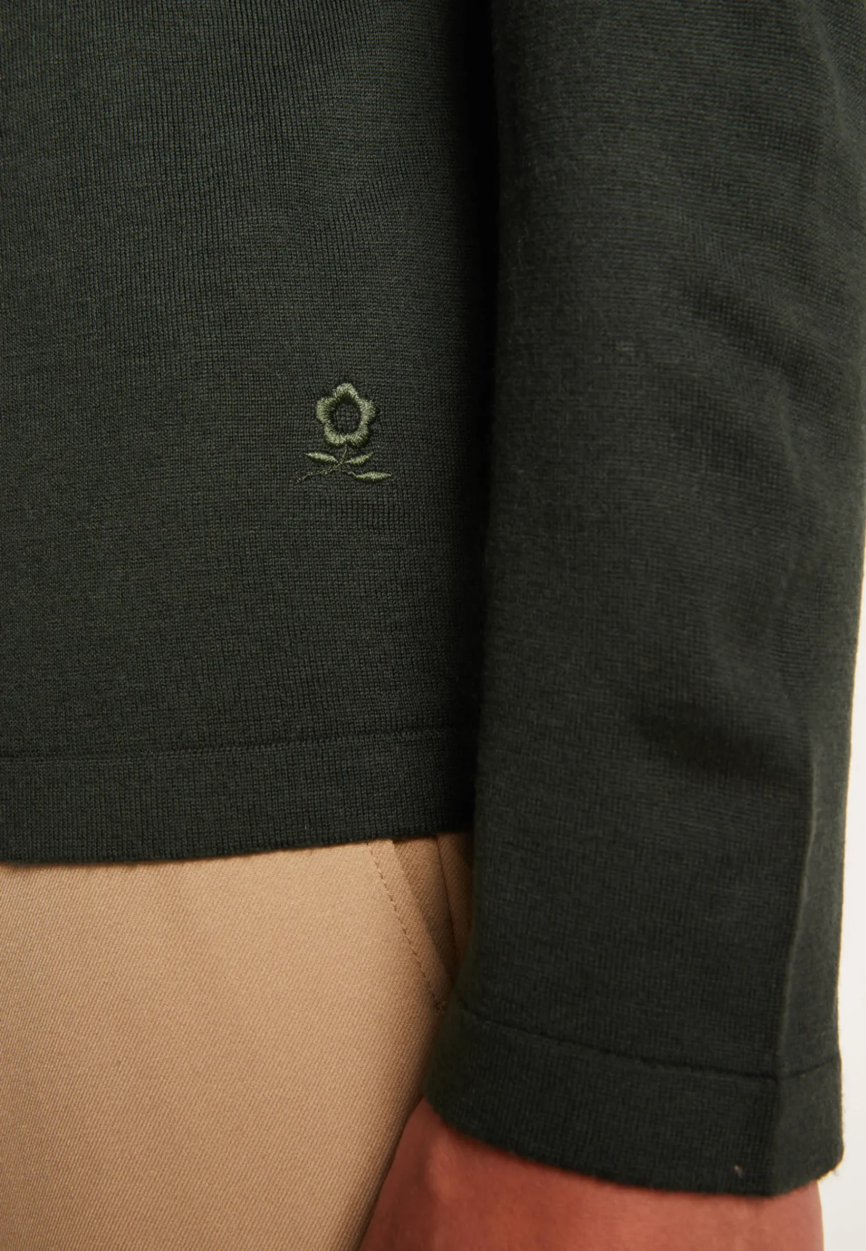 Montagut Pulls-Pull col tunisien avec logo en laine mérinos - Etan 83-Kaki