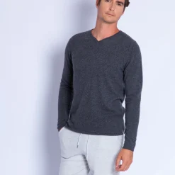 Montagut Pulls-Pull col tunisien en cachemire - Olivier 09-Gris moyen