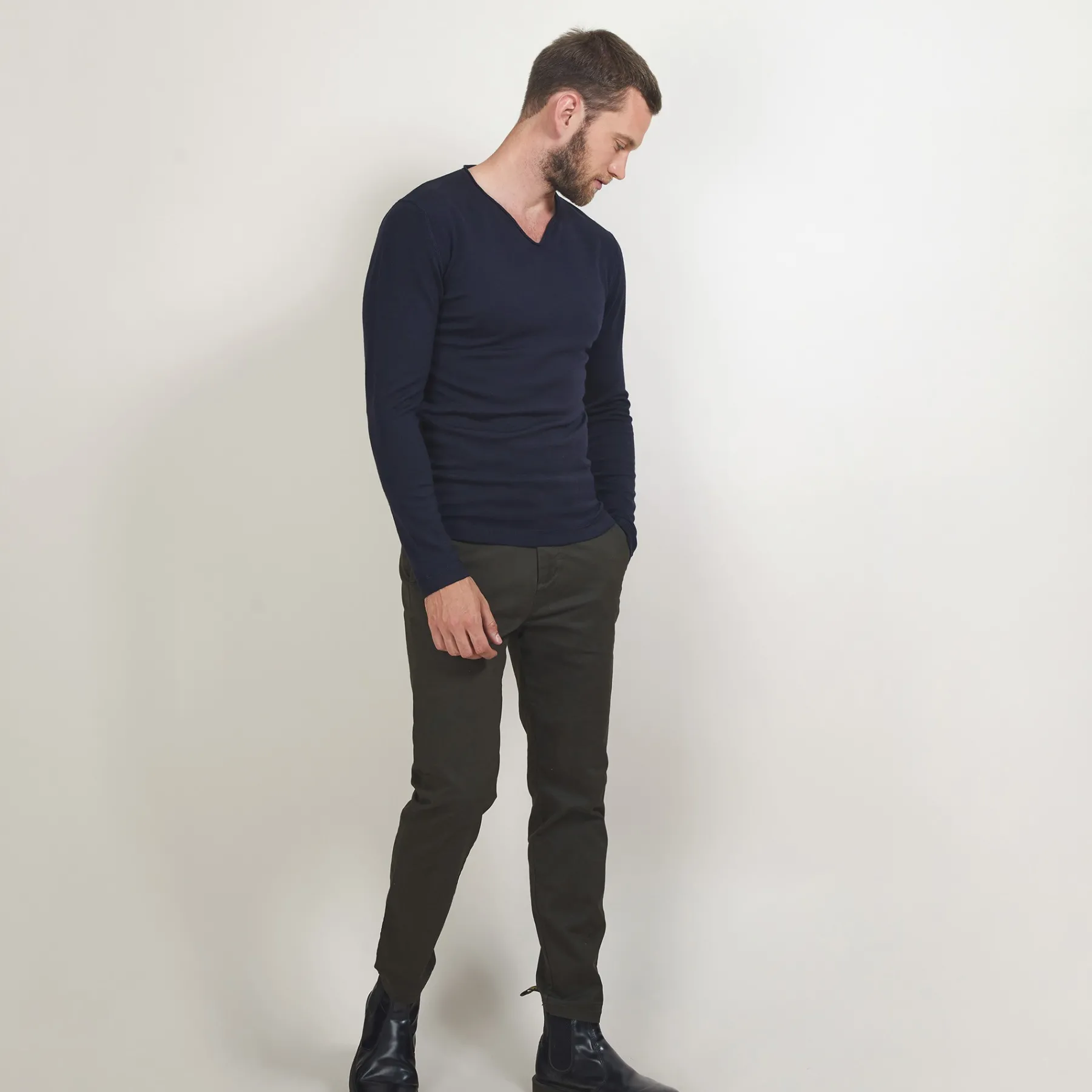 Montagut Pulls-Pull col tunisien en laine - Bono 05-Bleu marine