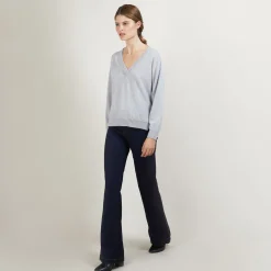 Montagut Pulls-Pull col V à fentes en cachemire - Barnabe 09-Gris moyen
