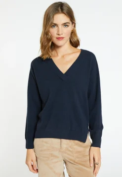 Montagut Pulls-Pull col V à fentes en cachemire - Barnabe 05-Bleu marine