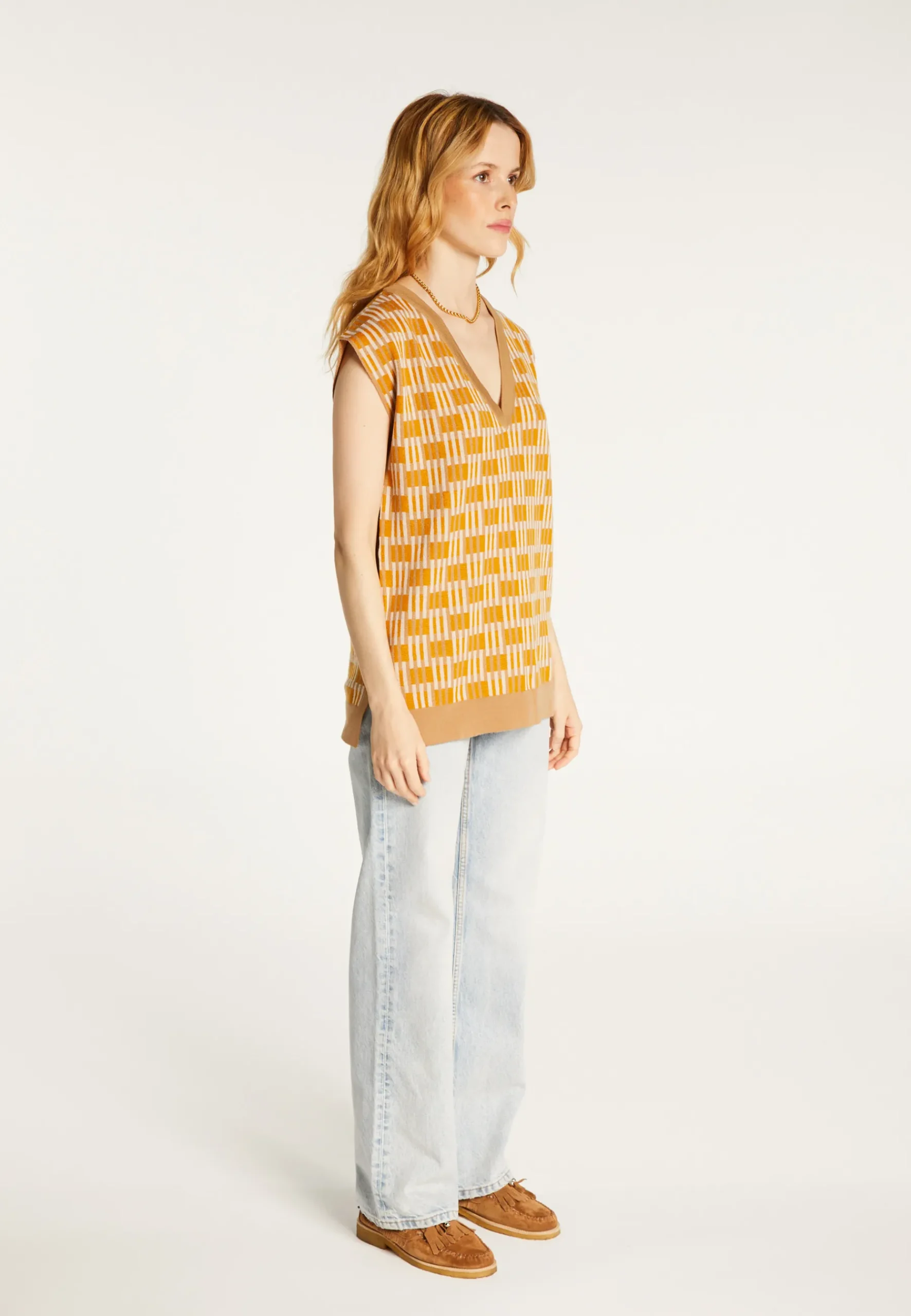 Montagut Pulls-Pull col V à motifs en laine mérinos sans manches - Ganael 15-Orange