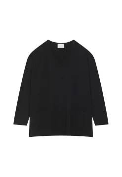 Montagut Les Incontournables-Pull col V à poches laine mérinos - Albertine 01-Noir