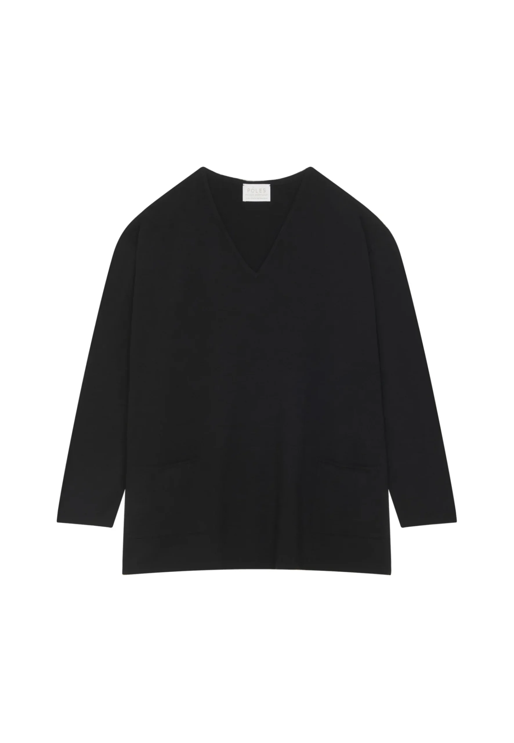 Montagut Les Incontournables-Pull col V à poches laine mérinos - Albertine 01-Noir