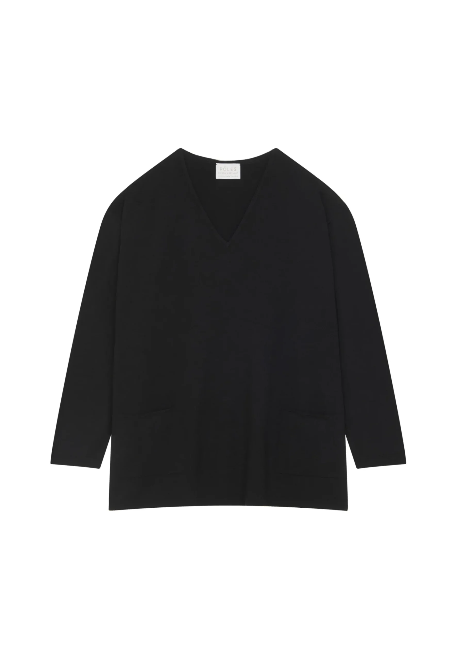 Montagut Les Incontournables-Pull col V à poches laine mérinos - Albertine 01-Noir