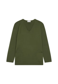 Montagut Les Incontournables-Pull col V à poches laine mérinos - Albertine 83-Kaki