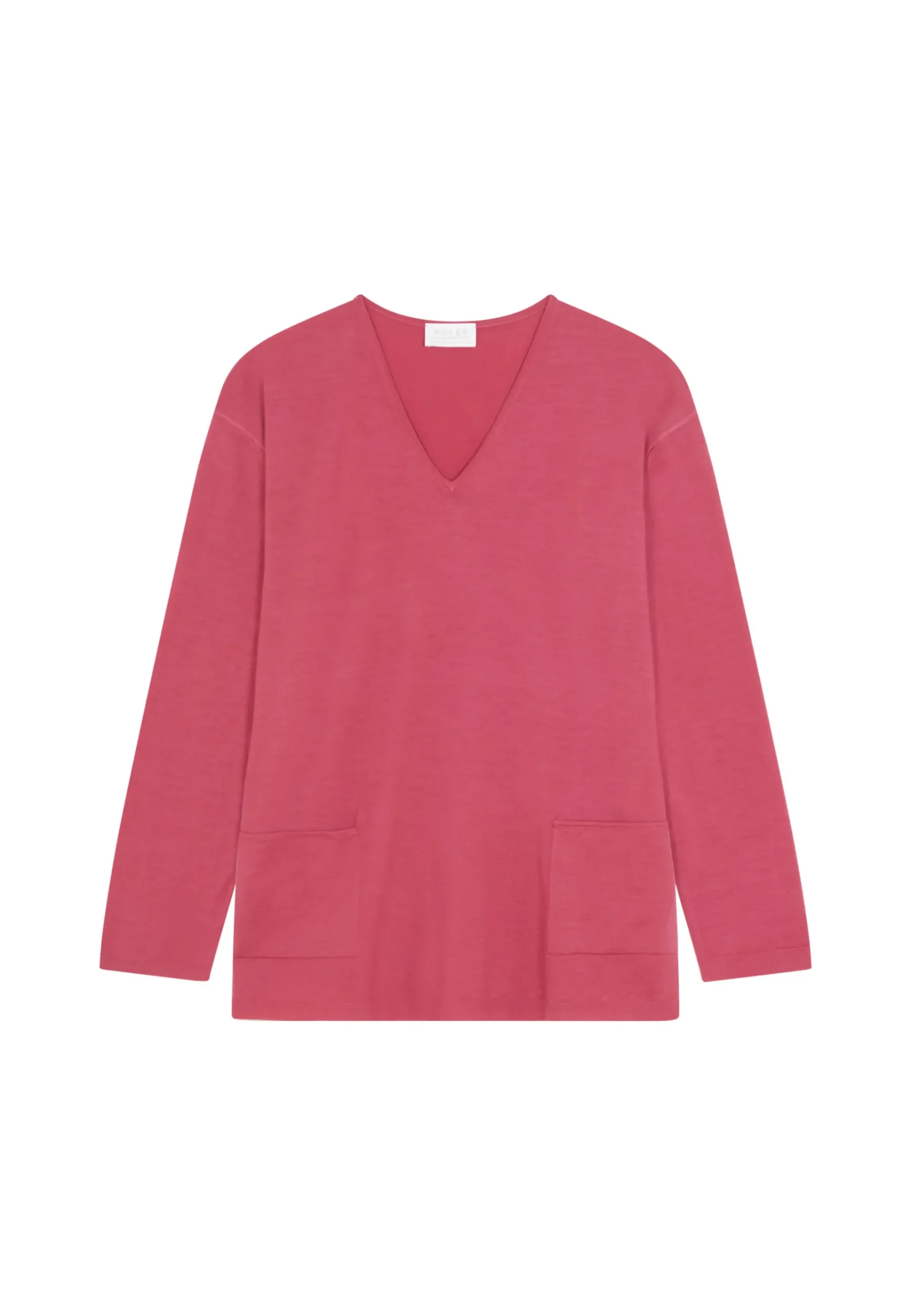 Montagut Les Incontournables-Pull col V à poches laine mérinos - Albertine 26-Rose foncé