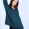 Montagut Pulls-Pull col V avant et arrière en mohair - Simon 84-Bleu pétrole