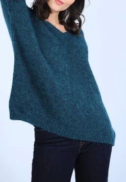 Montagut Pulls-Pull col V avant et arrière en mohair - Simon 84-Bleu pétrole