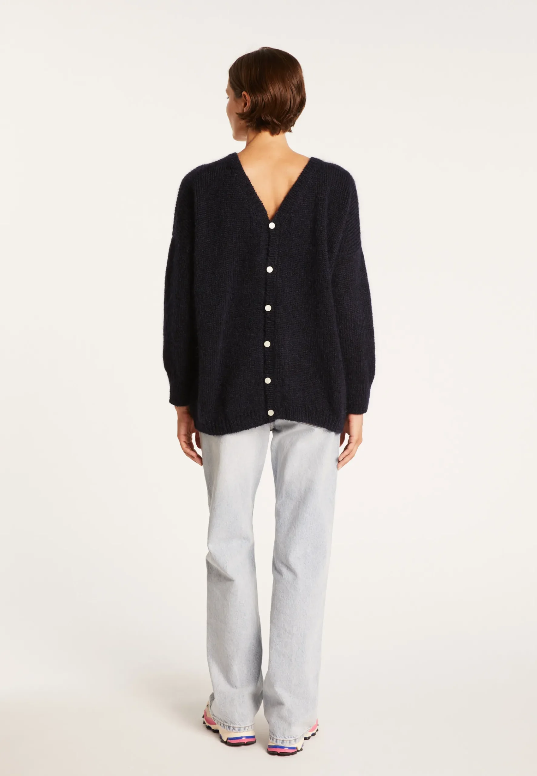Montagut Pulls-Pull col V avant et arrière en mohair - Simon 05-Bleu marine