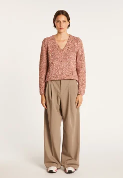 Montagut Pulls-Pull col V chiné - Promesse 25-Rose moyen