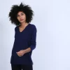 Montagut Pulls-Pull col V en cachemire - Olgae 75-Bleu nuit