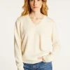 Montagut Les Incontournables-Pull col V en cachemire - Abel 82-Ecru