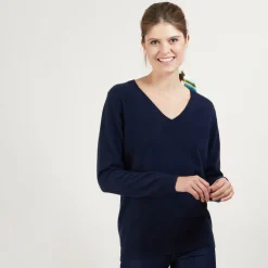 Montagut Les Incontournables-Pull col V en cachemire - Abel 05-Bleu marine