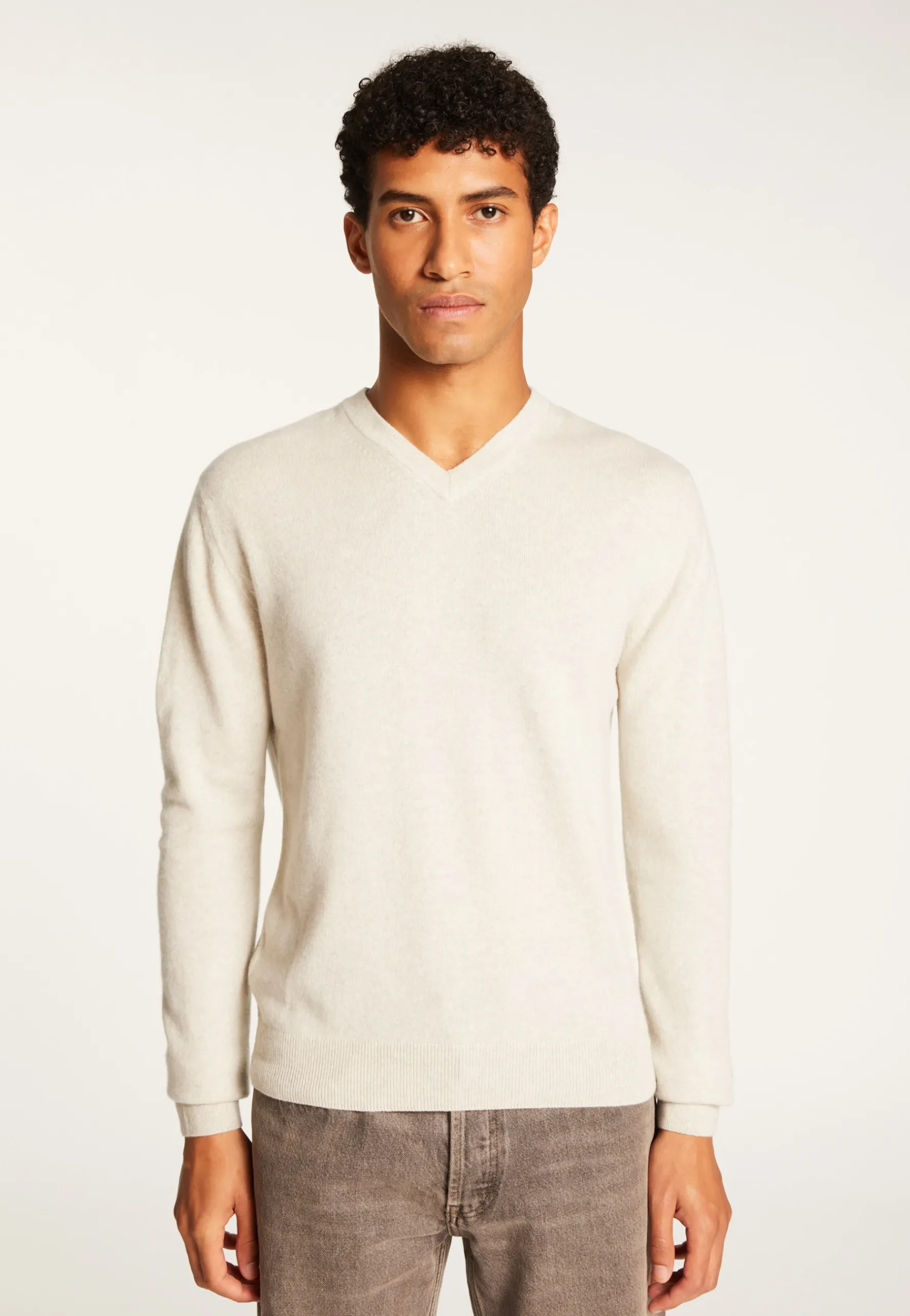 Montagut Pulls-Pull col V en cachemire - Evann 11-Gris clair