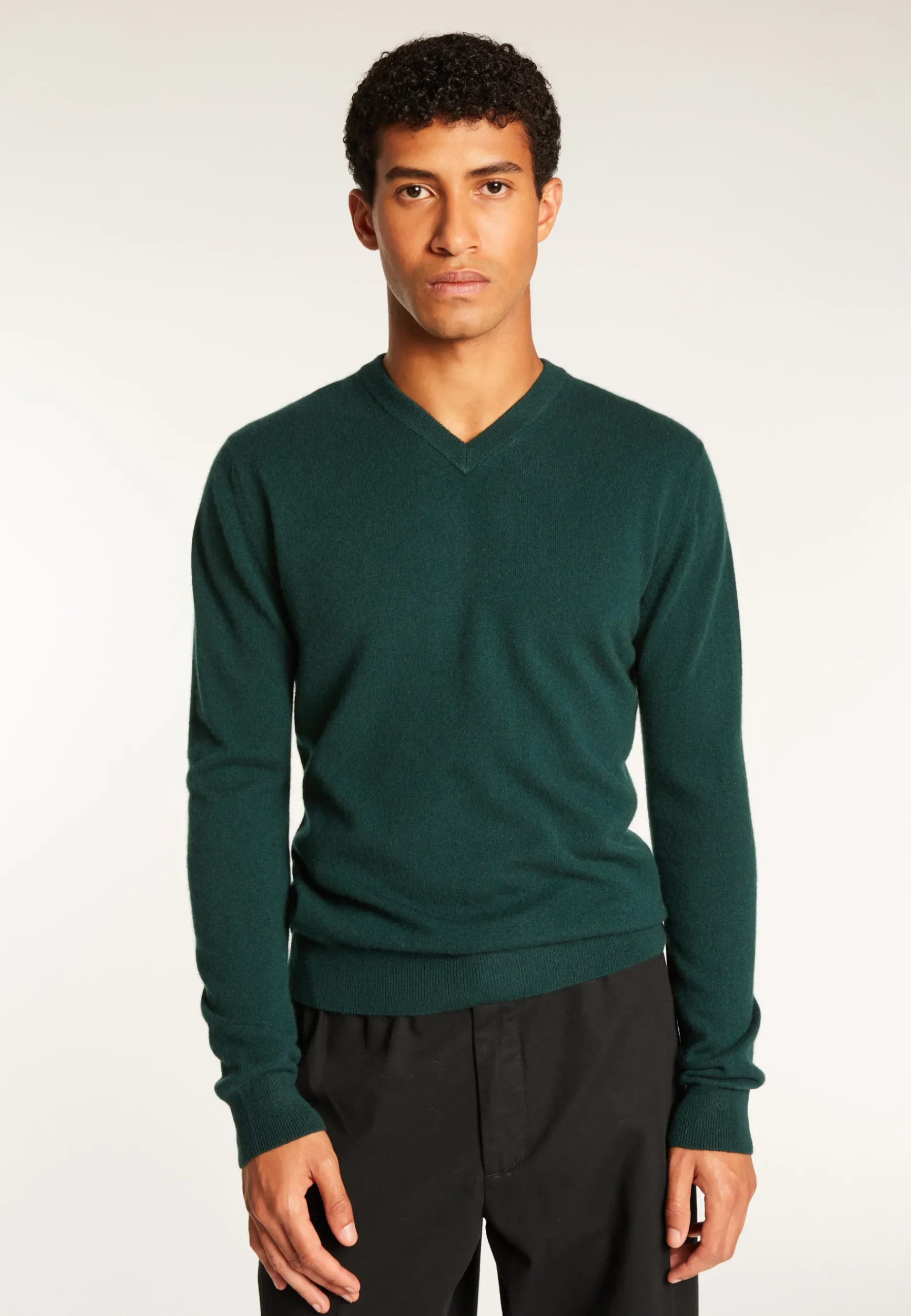 Montagut Pulls-Pull col V en cachemire - Evann 21-Vert foncé