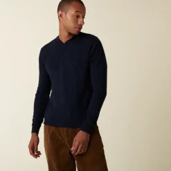 Montagut Pulls-Pull col V en cachemire - Evann 05-Bleu marine