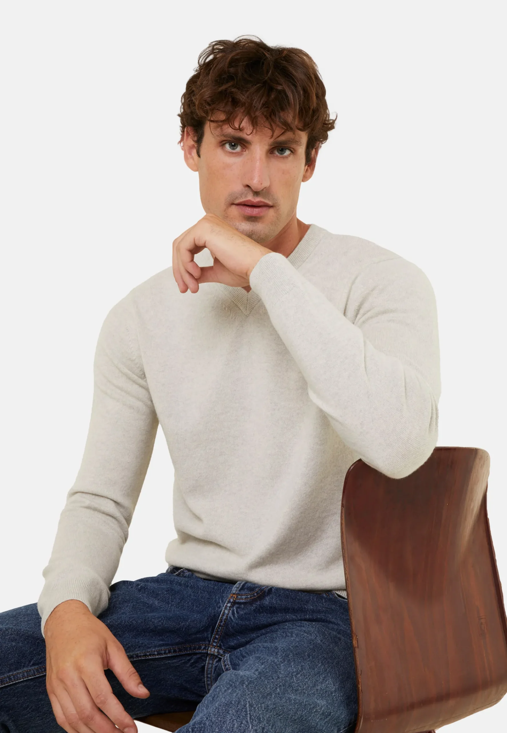 Montagut Pulls-Pull col V en cachemire - Evann 11-Gris clair