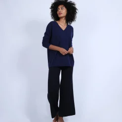 Montagut Pulls-Pull col V en cachemire - Olgae 75-Bleu nuit