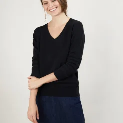 Montagut Les Incontournables-Pull col V en cachemire - Abel 01-Noir