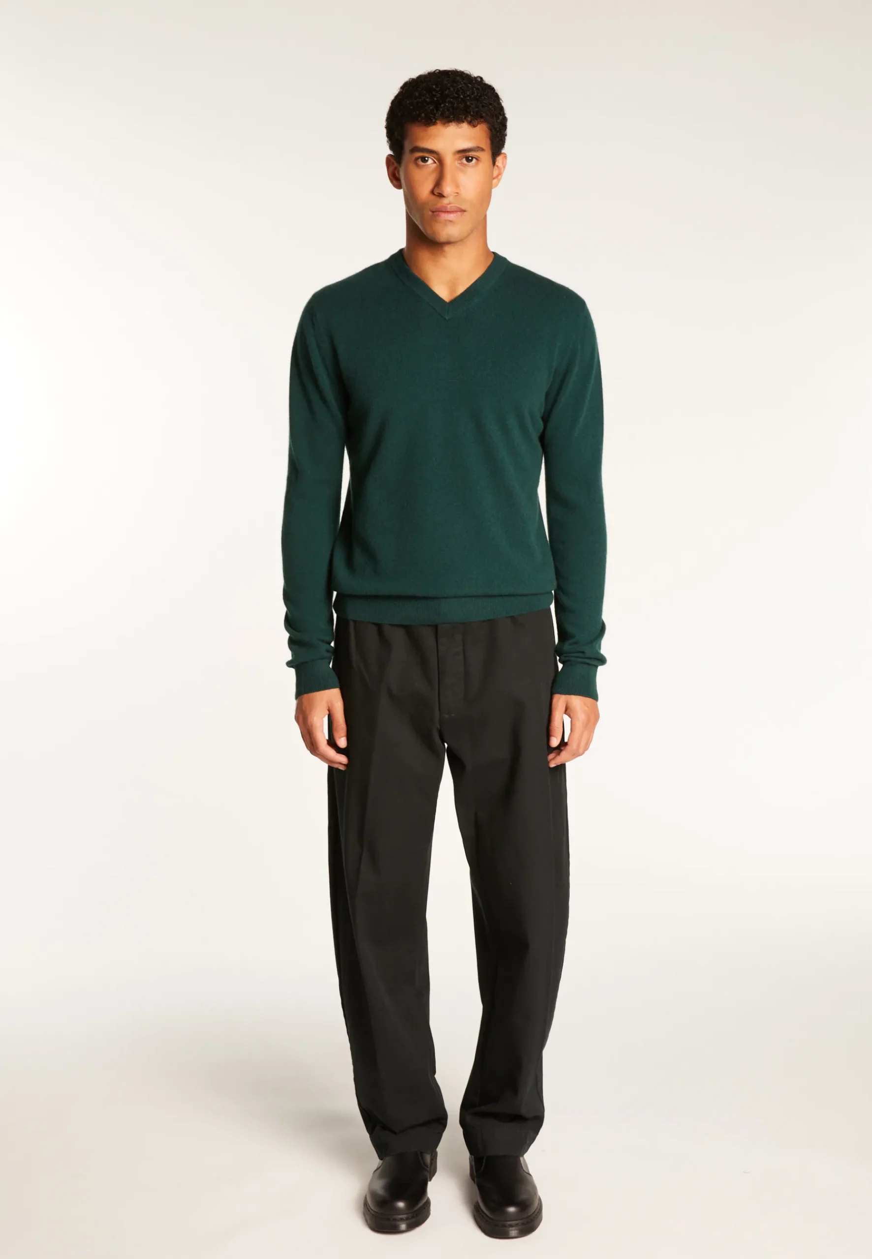 Montagut Pulls-Pull col V en cachemire - Evann 21-Vert foncé