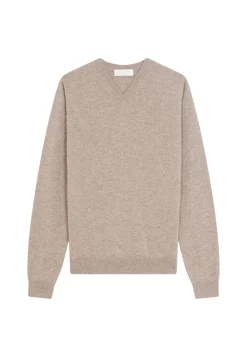 Montagut Pulls-Pull col V en cachemire - Evann 14-Beige foncé