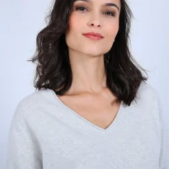 Montagut Pulls-Pull col V en cachemire - Olgae 11-Gris clair