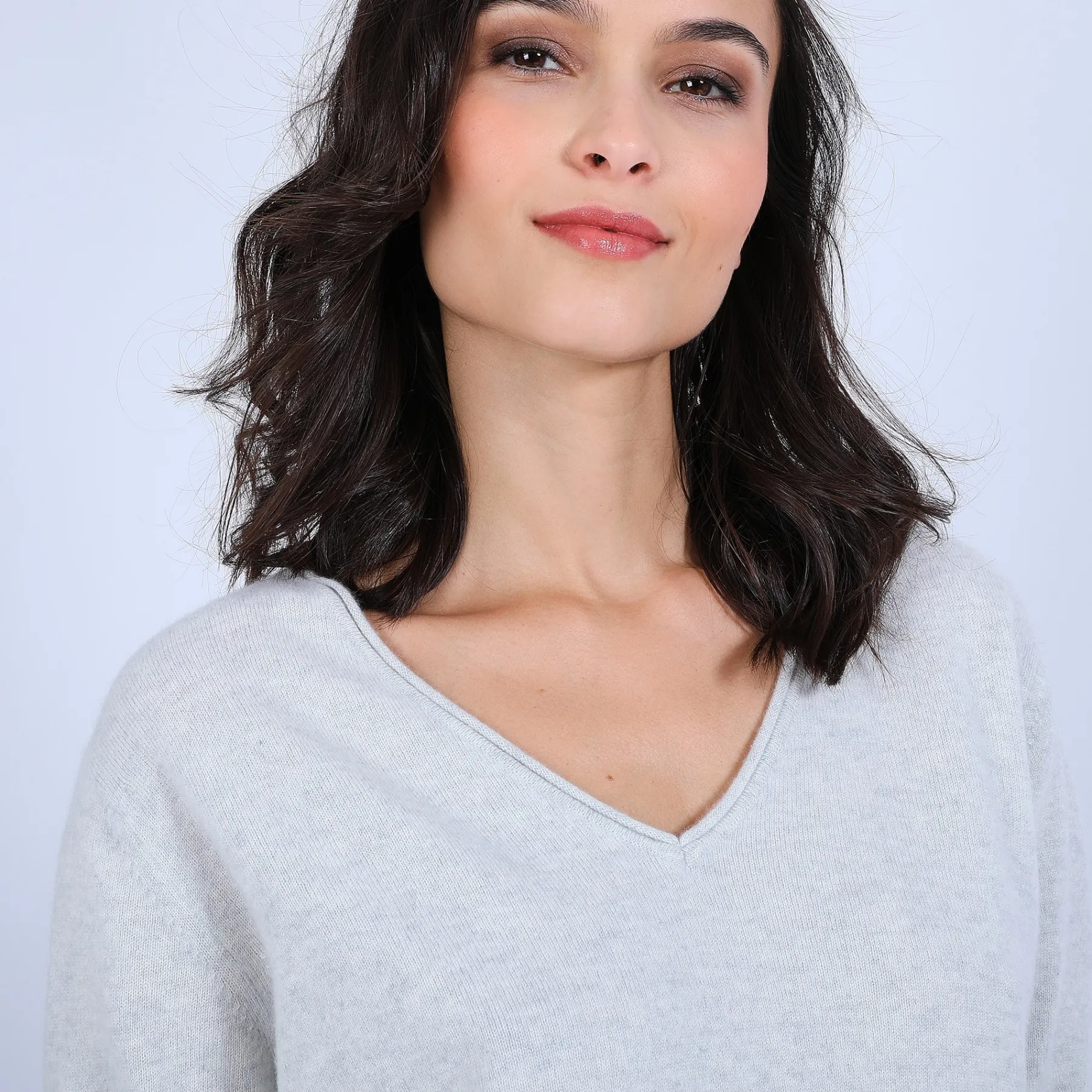 Montagut Pulls-Pull col V en cachemire - Olgae 11-Gris clair