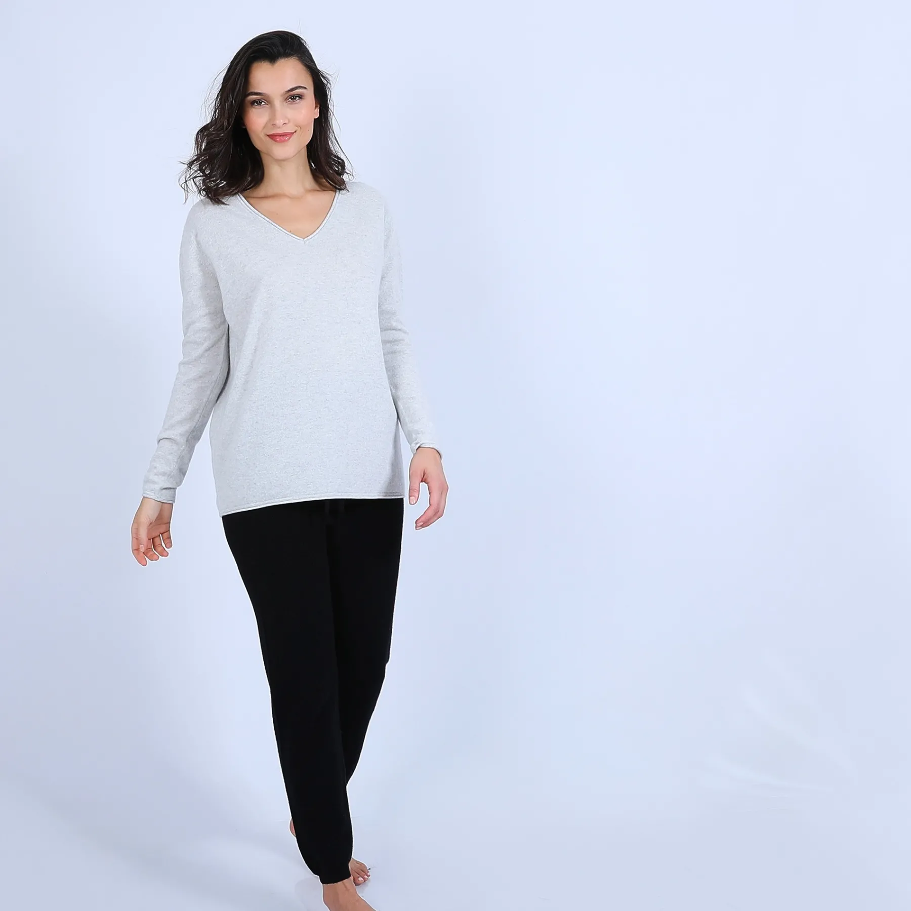 Montagut Pulls-Pull col V en cachemire - Olgae 11-Gris clair