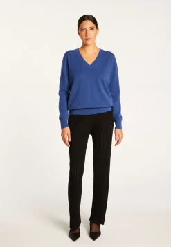 Montagut Les Incontournables-Pull col V en cachemire - Abel 48-Bleu roi