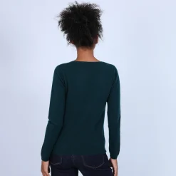 Montagut Les Incontournables-Pull col V en cachemire - Bijou 21-Vert foncé