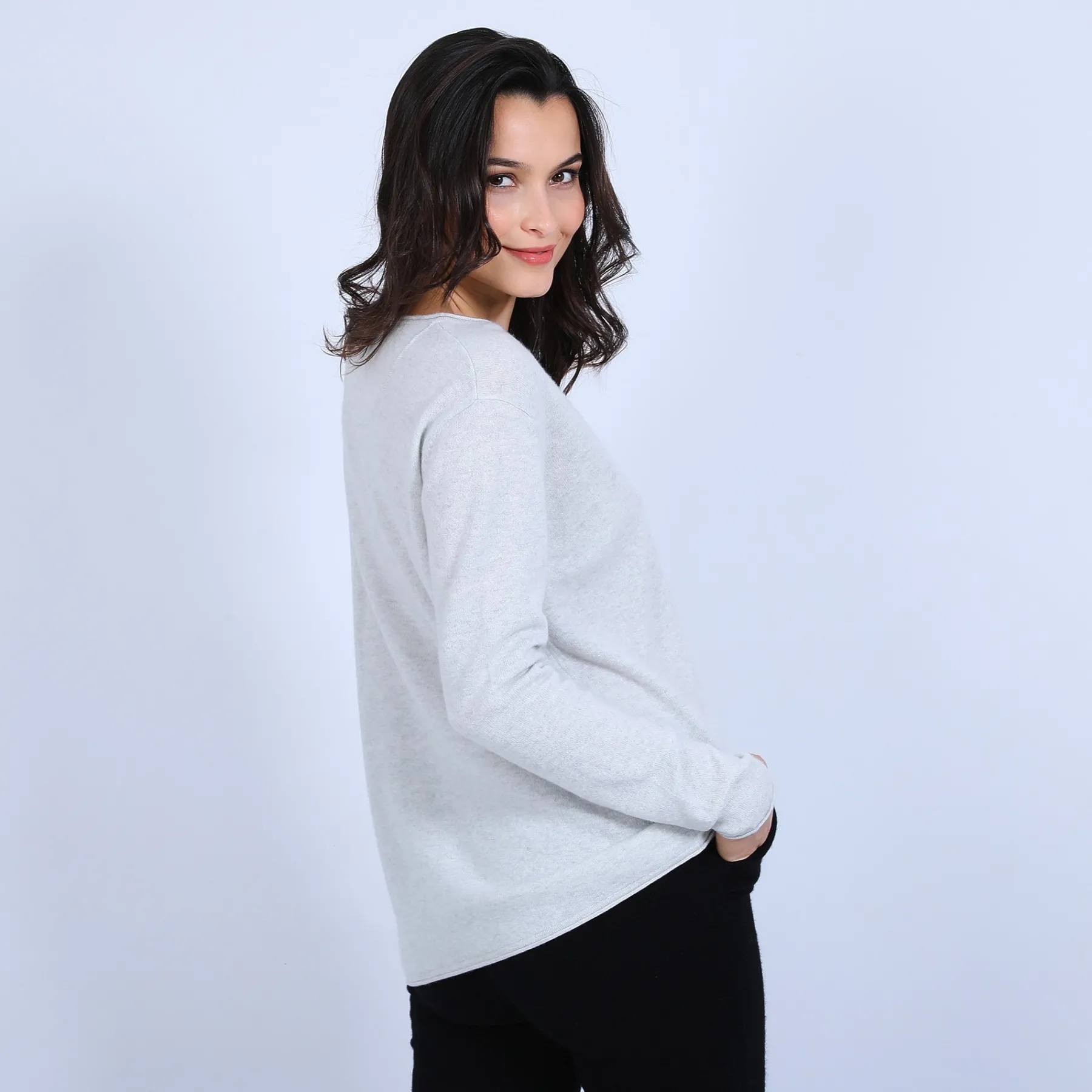 Montagut Pulls-Pull col V en cachemire - Olgae 11-Gris clair