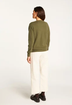 Montagut Les Incontournables-Pull col V en cachemire - Abel 83-Kaki