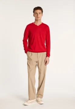Montagut Pulls-Pull col V en cachemire et lin - Banderas 52-Rouge