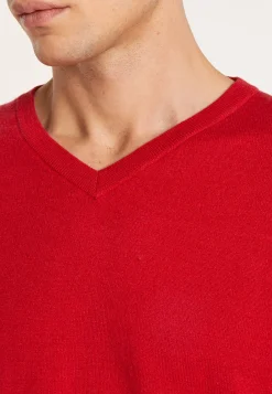 Montagut Pulls-Pull col V en cachemire et lin - Banderas 52-Rouge
