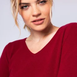 Montagut Pulls-Pull col V en cachemire intemporel - Eniva 20-Rouge foncé
