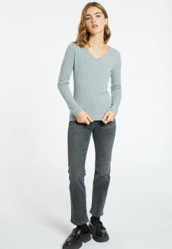 Montagut Pulls-Pull col V en cachemire intemporel - Eniva 11-Gris clair