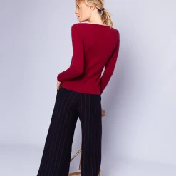 Montagut Pulls-Pull col V en cachemire intemporel - Eniva 20-Rouge foncé