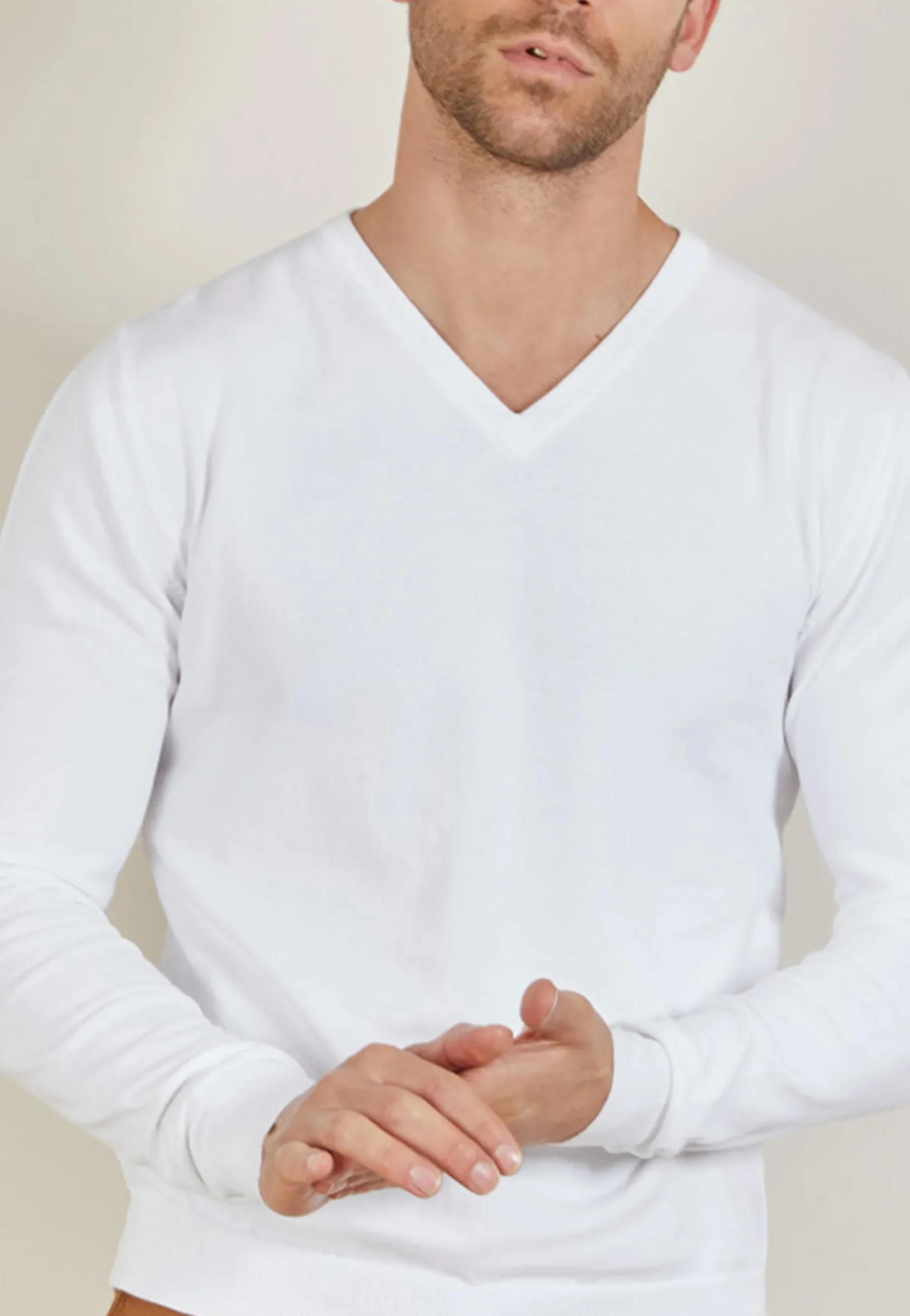 Montagut Pulls-Pull col V en coton naturel - Bouddi 02-Blanc