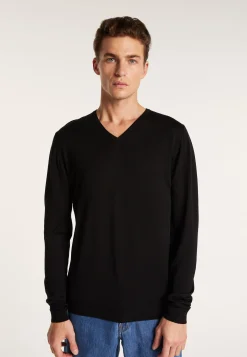 Montagut Pulls-Pull col V en laine et soie - Basil 01-Noir
