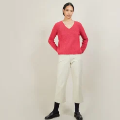 Montagut Les Incontournables-Pull col v en laine et soie - Blovis 26-Rose foncé