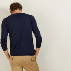 Montagut Pulls-Pull col V en laine et soie - Basil 05-Bleu marine