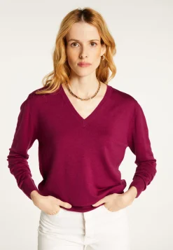 Montagut Les Incontournables-Pull col V en laine mérinos - Arya 17-Violet