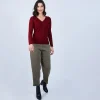 Montagut Les Incontournables-Pull col V en laine mérinos - Arya 51-Bordeaux
