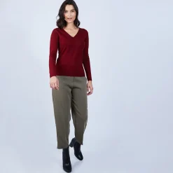 Montagut Les Incontournables-Pull col V en laine mérinos - Arya 51-Bordeaux