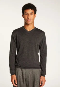 Montagut Pulls-Pull col V en laine mérinos - Elmo 10-Gris foncé