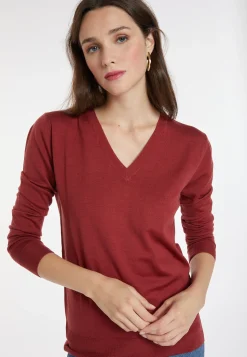 Montagut Les Incontournables-Pull col V en laine mérinos - Arya 51-Bordeaux