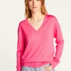 Montagut Les Incontournables | Les Incontournables-Pull col V en laine mérinos - Arya 91-Fuchsia