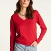 Montagut Les Incontournables | Les Incontournables-Pull col V en laine mérinos - Arya 52-Rouge